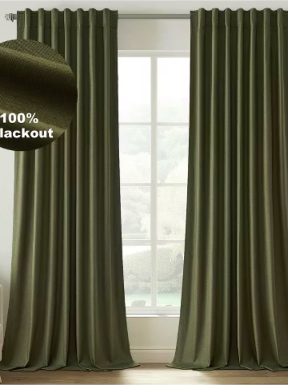 Topfinel NWT Olive Green Linen Blackout Curtains Set of 2 (52"x95")